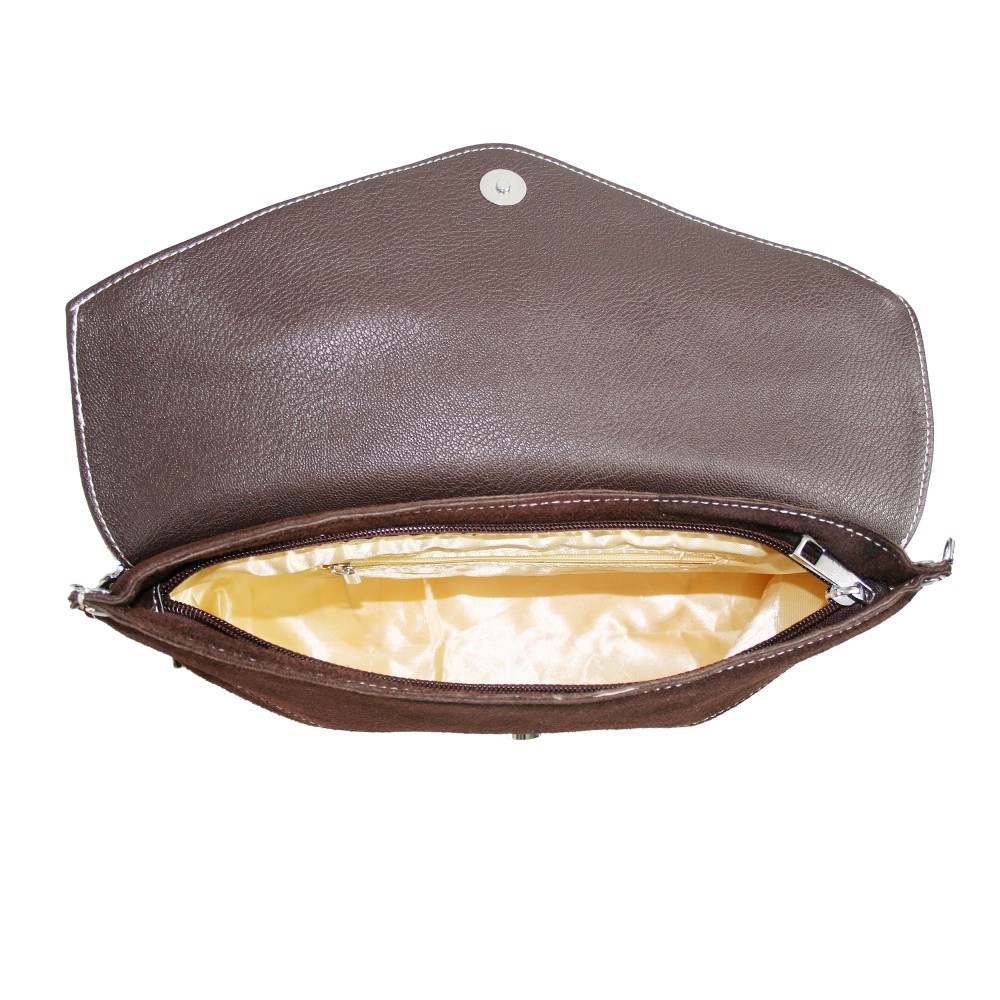 E1405 Miss Lulu Suede Envelope Clutch Bag Brown